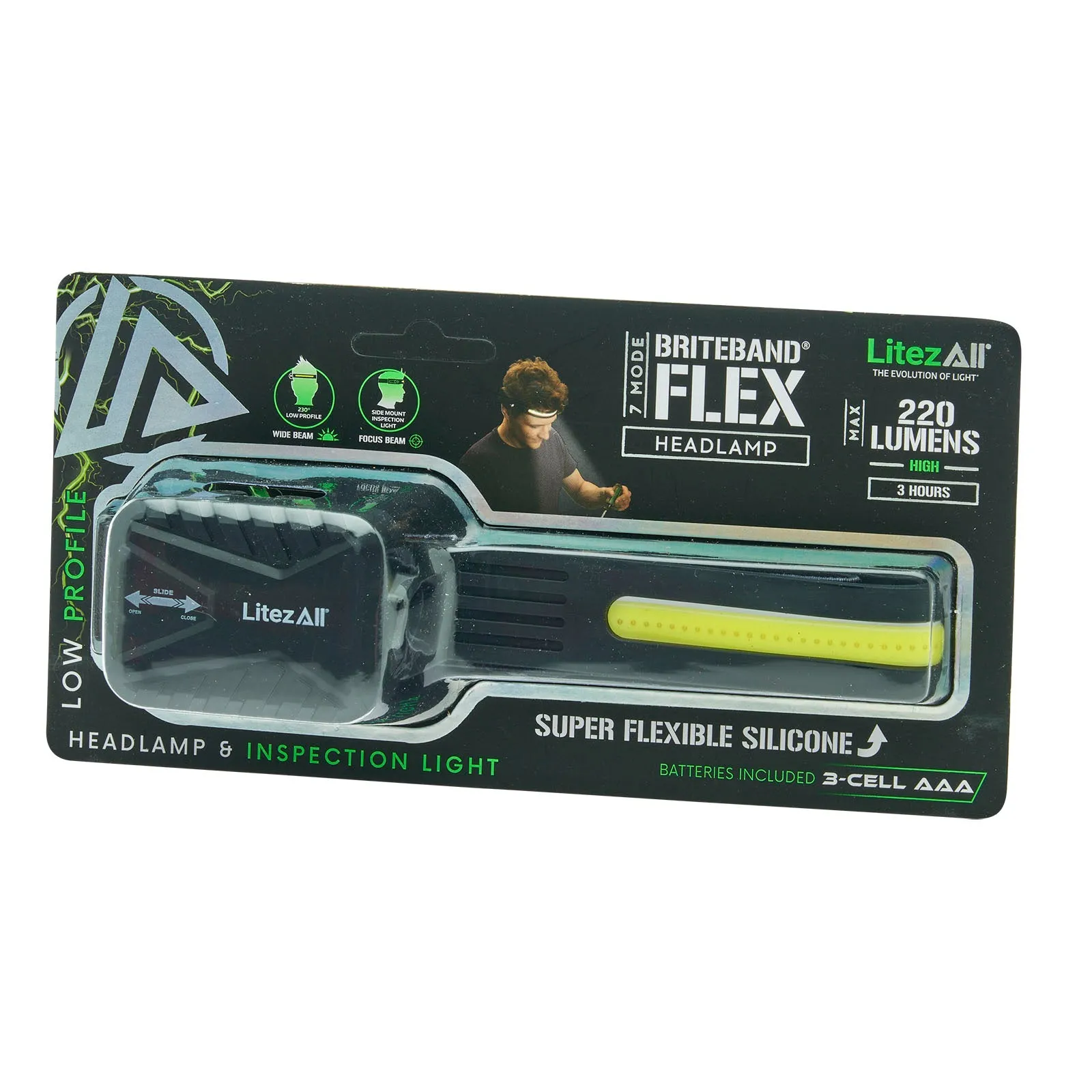 LitezAll Briteband® Low Profile Silicone Low Profile Headlamp with Inspection Light