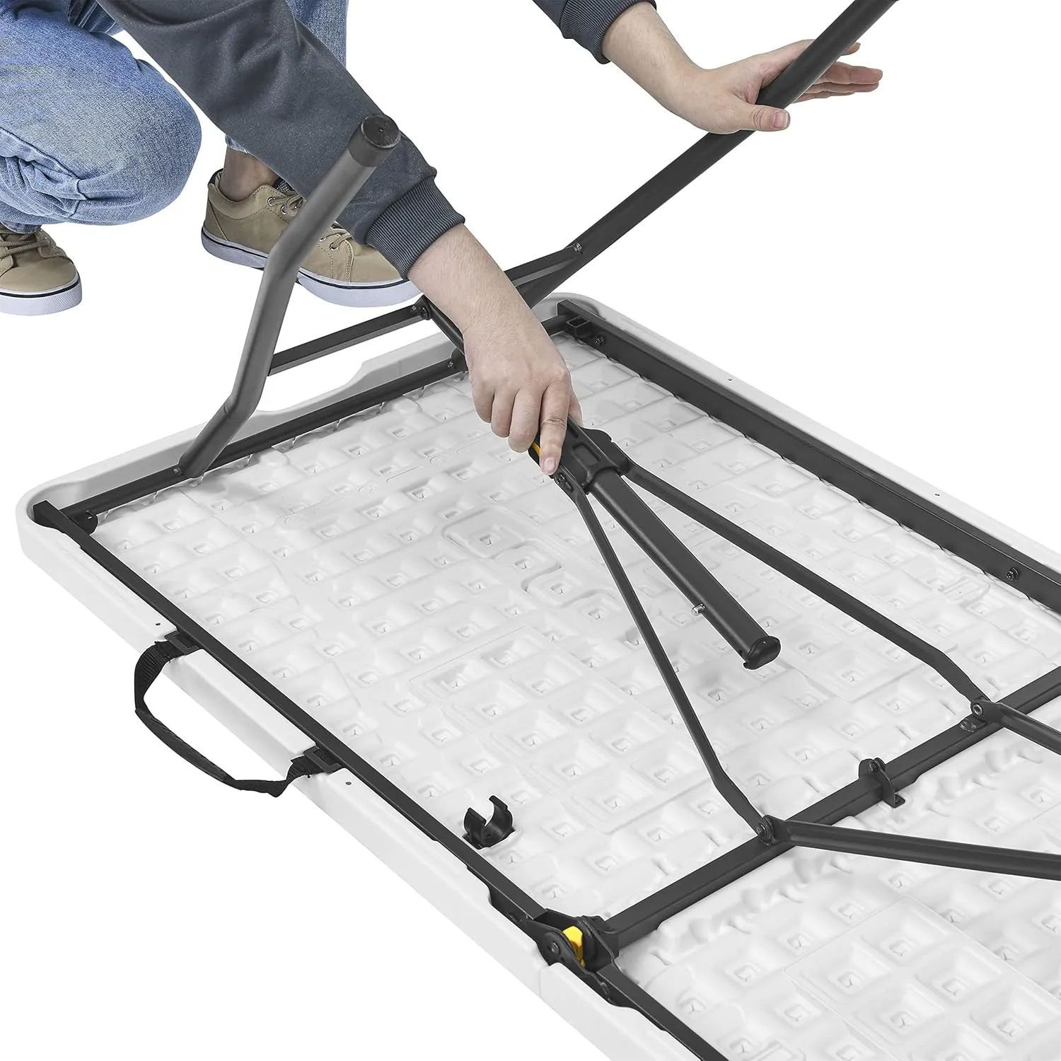 Living and More 5ft Half Folding Table, Portable Tables for Dining Parties Card Picnic Camping, White