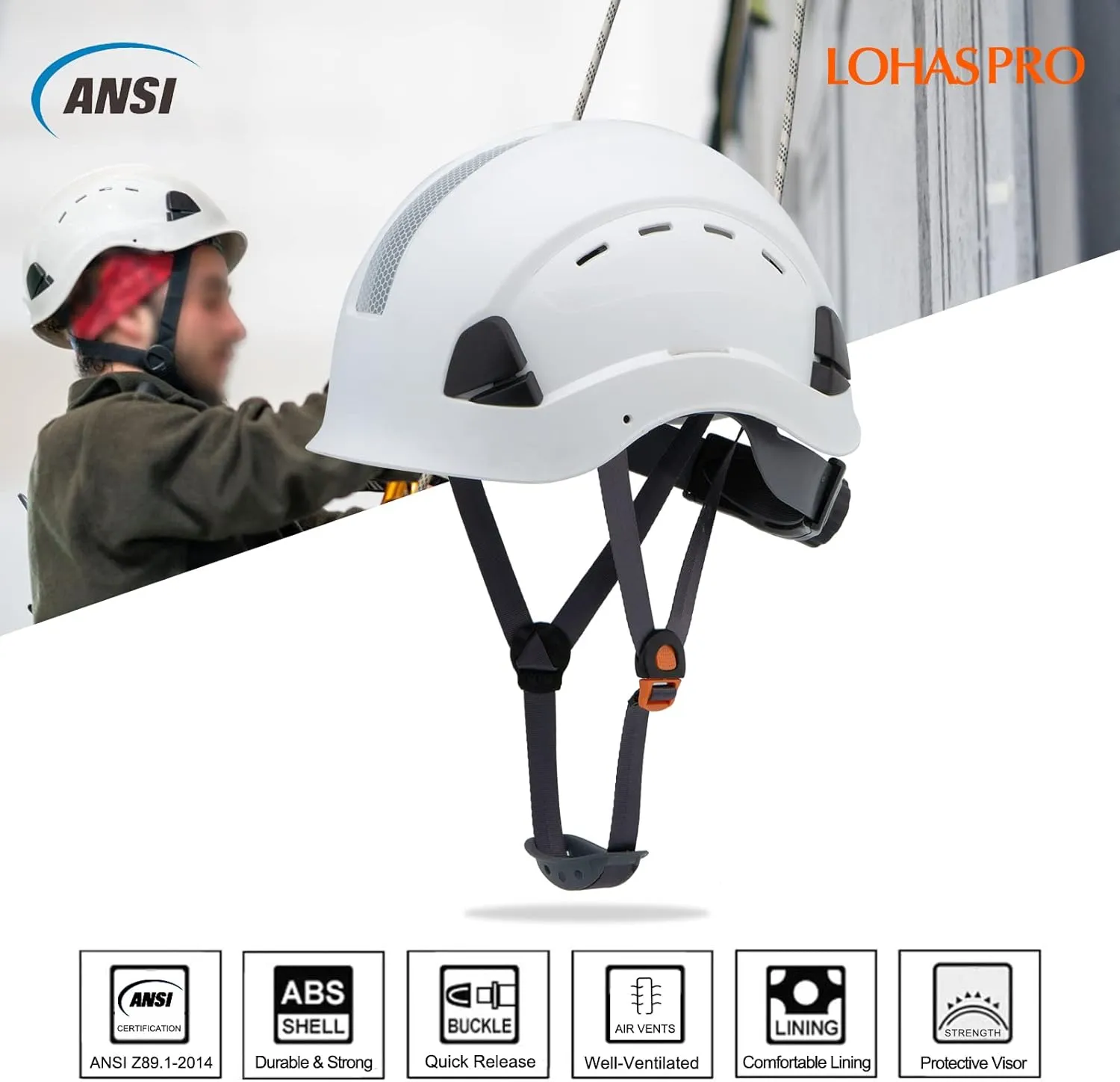 LOHASPRO Hard Hats Construction Worker OSHA Hardhat ANSI Z89.1 Approved for Men Women Adult Vented Safety Helmet Arborist Rescue Climbing Tree Work Casco De Construccion
