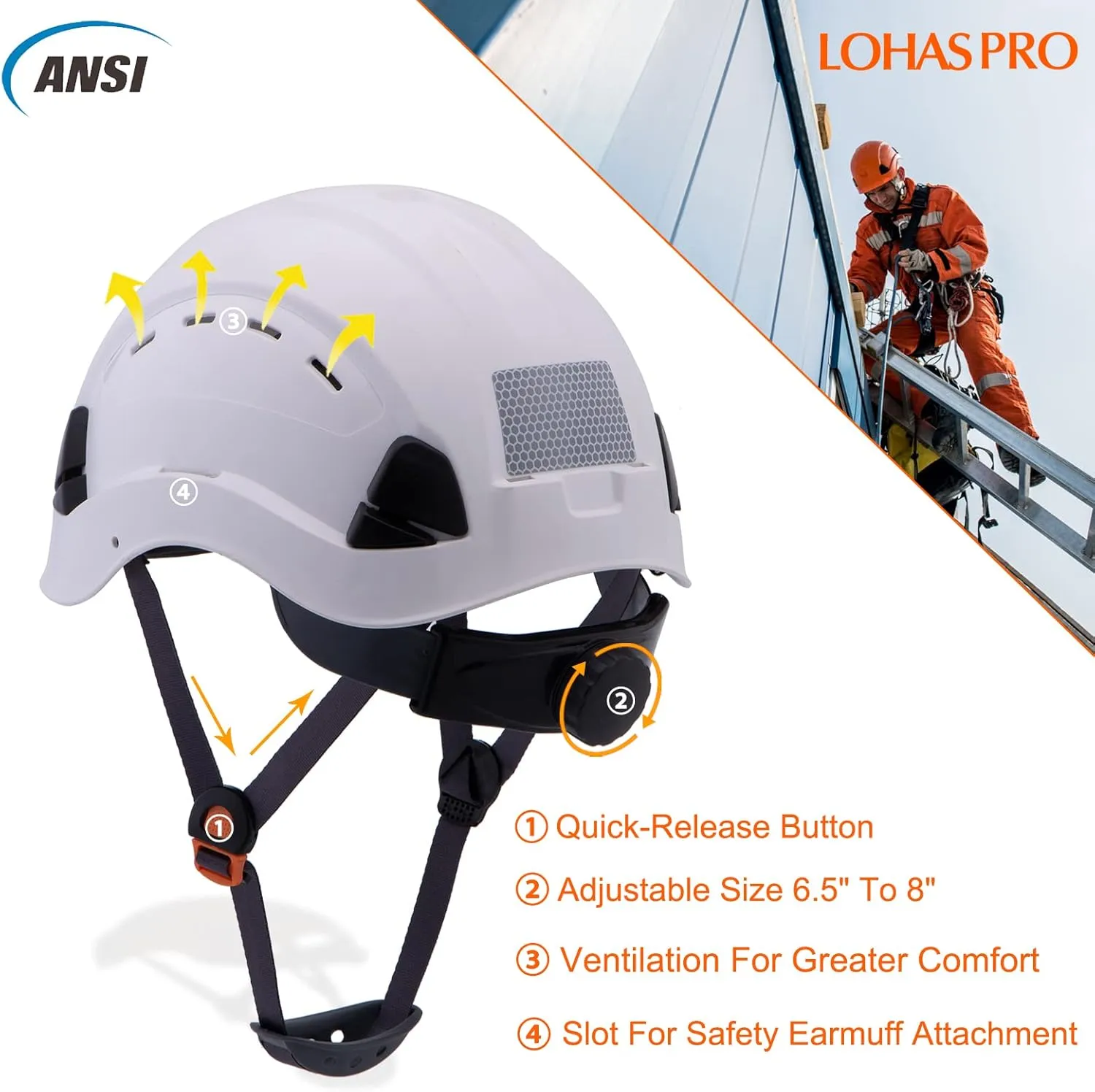LOHASPRO Hard Hats Construction Worker OSHA Hardhat ANSI Z89.1 Approved for Men Women Adult Vented Safety Helmet Arborist Rescue Climbing Tree Work Casco De Construccion