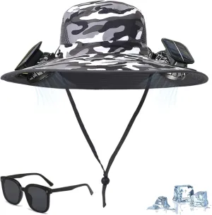 LONGLUAN Father's Day Wide Brim Solar Fan Outdoor Fishing Hat-Solar & USB Charging for Husbands and Fathers