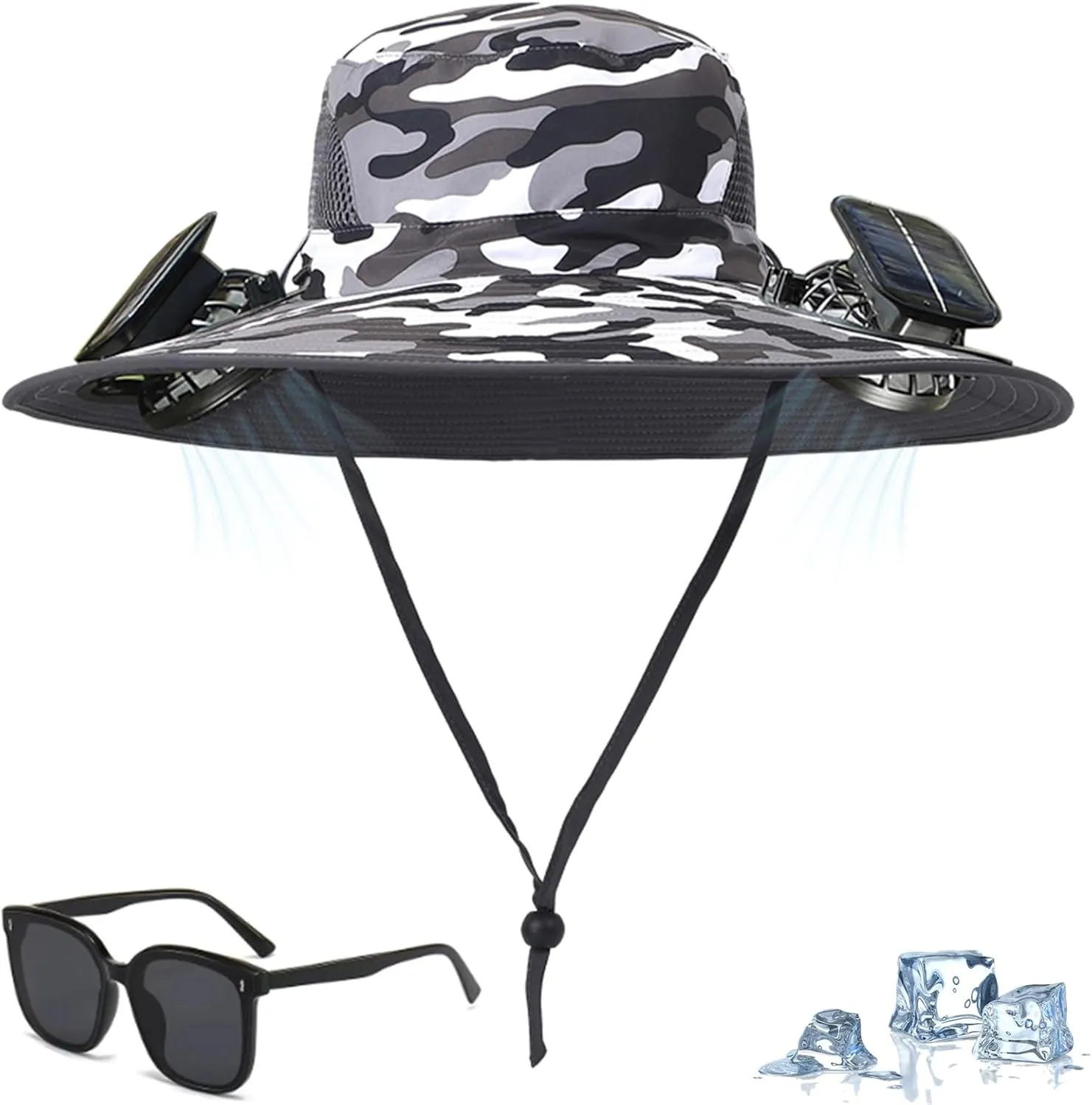 LONGLUAN Father's Day Wide Brim Solar Fan Outdoor Fishing Hat-Solar & USB Charging for Husbands and Fathers