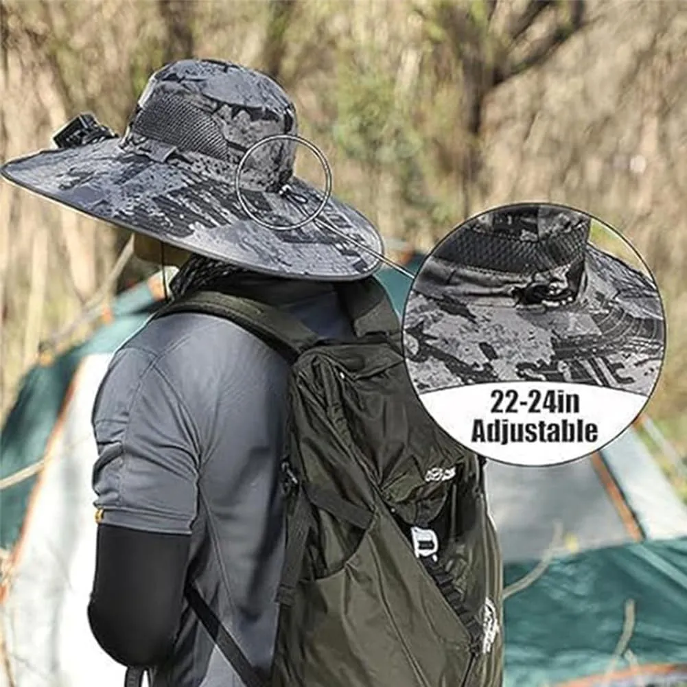LONGLUAN Father's Day Wide Brim Solar Fan Outdoor Fishing Hat-Solar & USB Charging for Husbands and Fathers