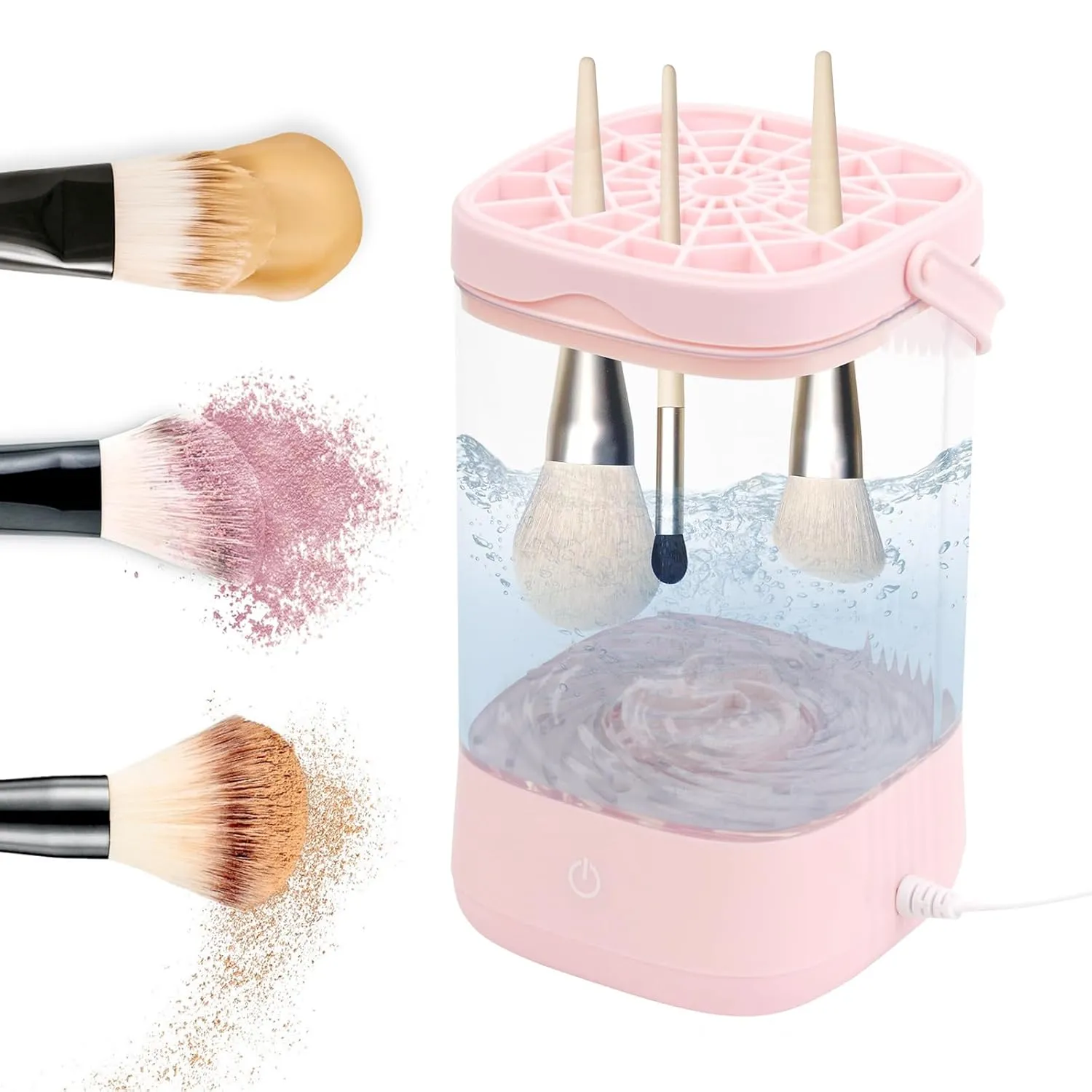 Makeup Brush Cleaner Machine, Automatic Spinning Make up Brush Cleaner with Brush Clean Mat for Makeup Sponges and Brushes Cleaning and Drying(Pink)
