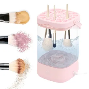 Makeup Brush Cleaner Machine, Automatic Spinning Make up Brush Cleaner with Brush Clean Mat for Makeup Sponges and Brushes Cleaning and Drying(Pink)