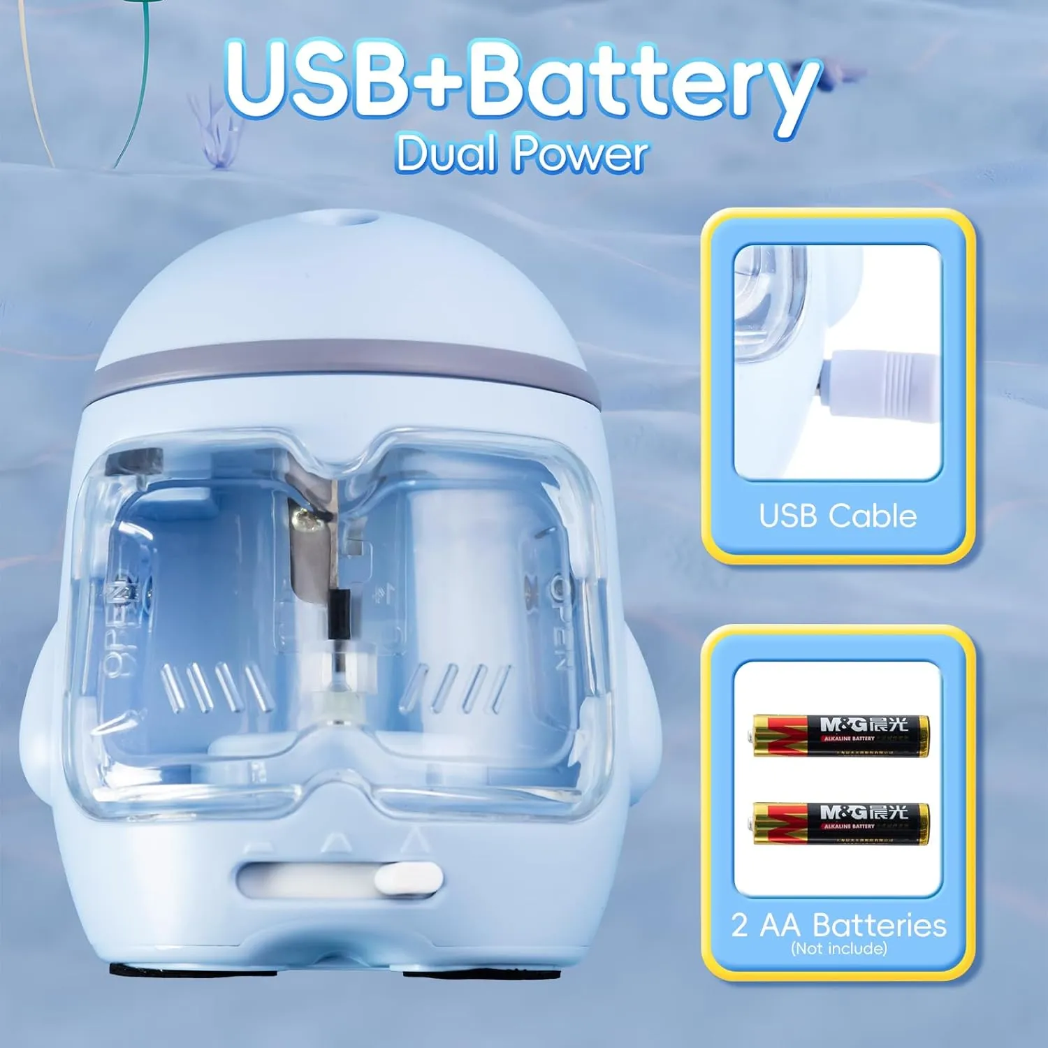 M&G Electric Pencil Sharpener, Portable Pencil Sharpener Cute Cat Design Battery/USB Dual Power Operated Sharpener for Pencils Kids Students Home Classroom School Office