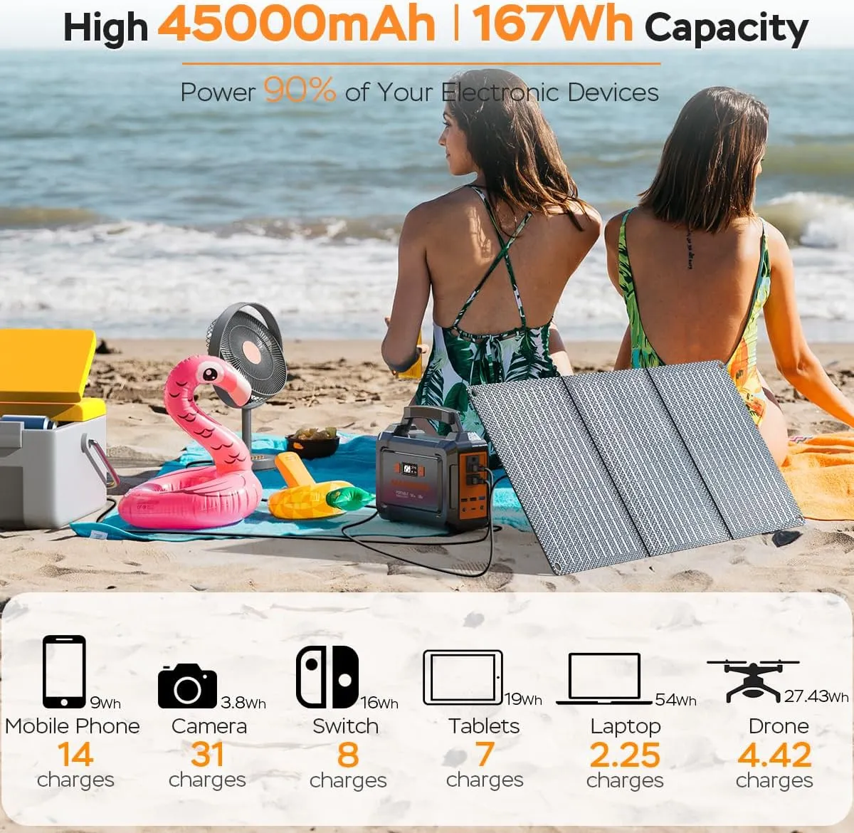 MARBERO Solar Generator 167Wh Camping Portable Power Station 200W Peak with Foldable Solar Panels 30W with AC Outlet 110V Multi-Port LED Flashlights for CPAP Home Camping Hurricane Emergency