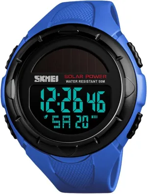 MASTOP Solar Energy Watch led Luminous Indication 2 Time Zone 50m Waterproof Watch(Silver)