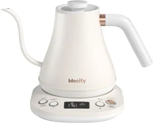 Mecity Electric Gooseneck Kettle With Keep Warm Function & LCD Display Automatic Shut Off Coffee Kettle Temperature Control Pour Over Kettle 1200 Watt, 0.8L, 120V, Off White
