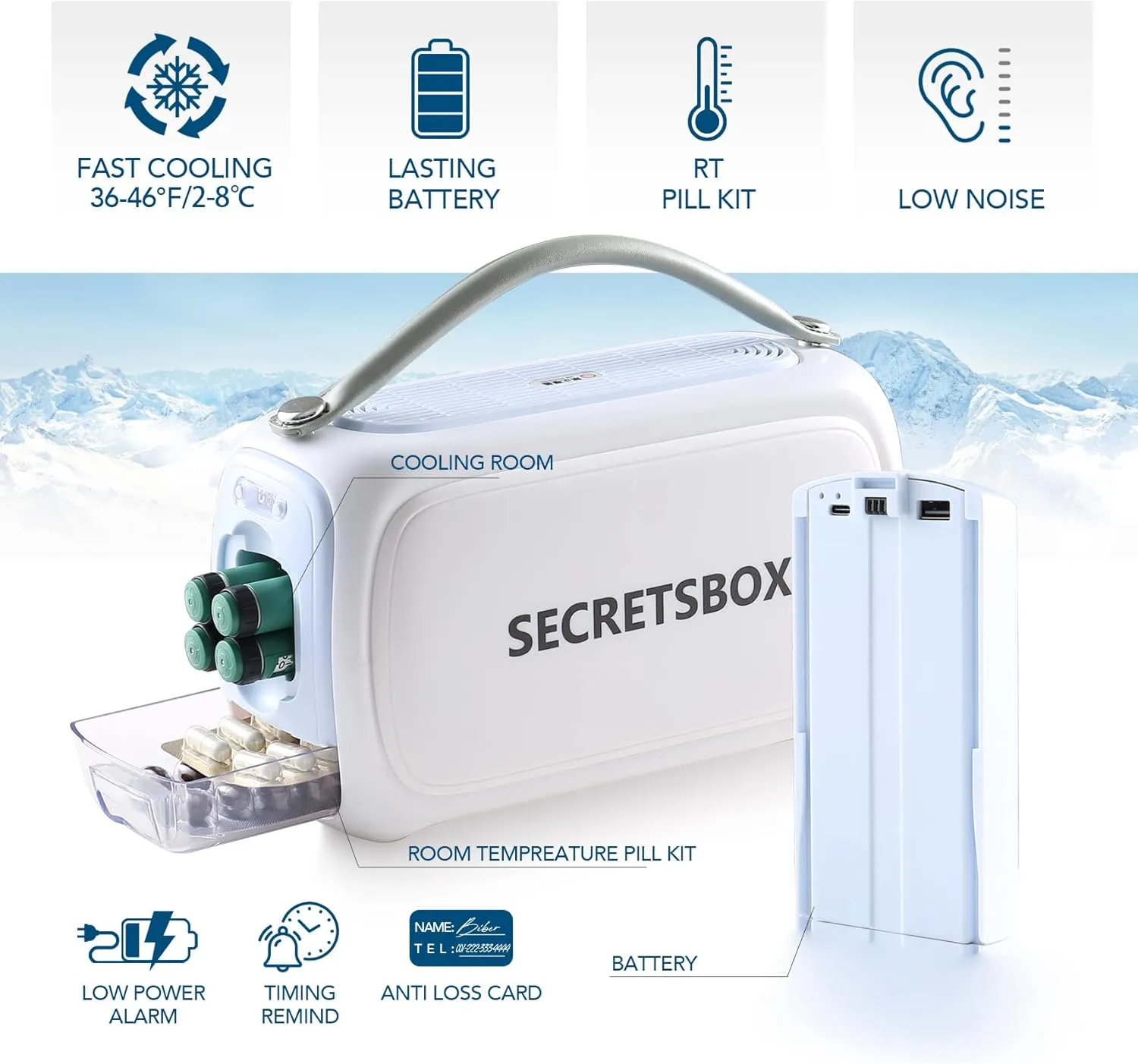Medication Cooler for Travel TSA Approved Medicine Cooler with 36-46℉ Digital Display Portable Mini Refrigerator for Medicine Diabetic Travel Case 1 Battery 20000mAh