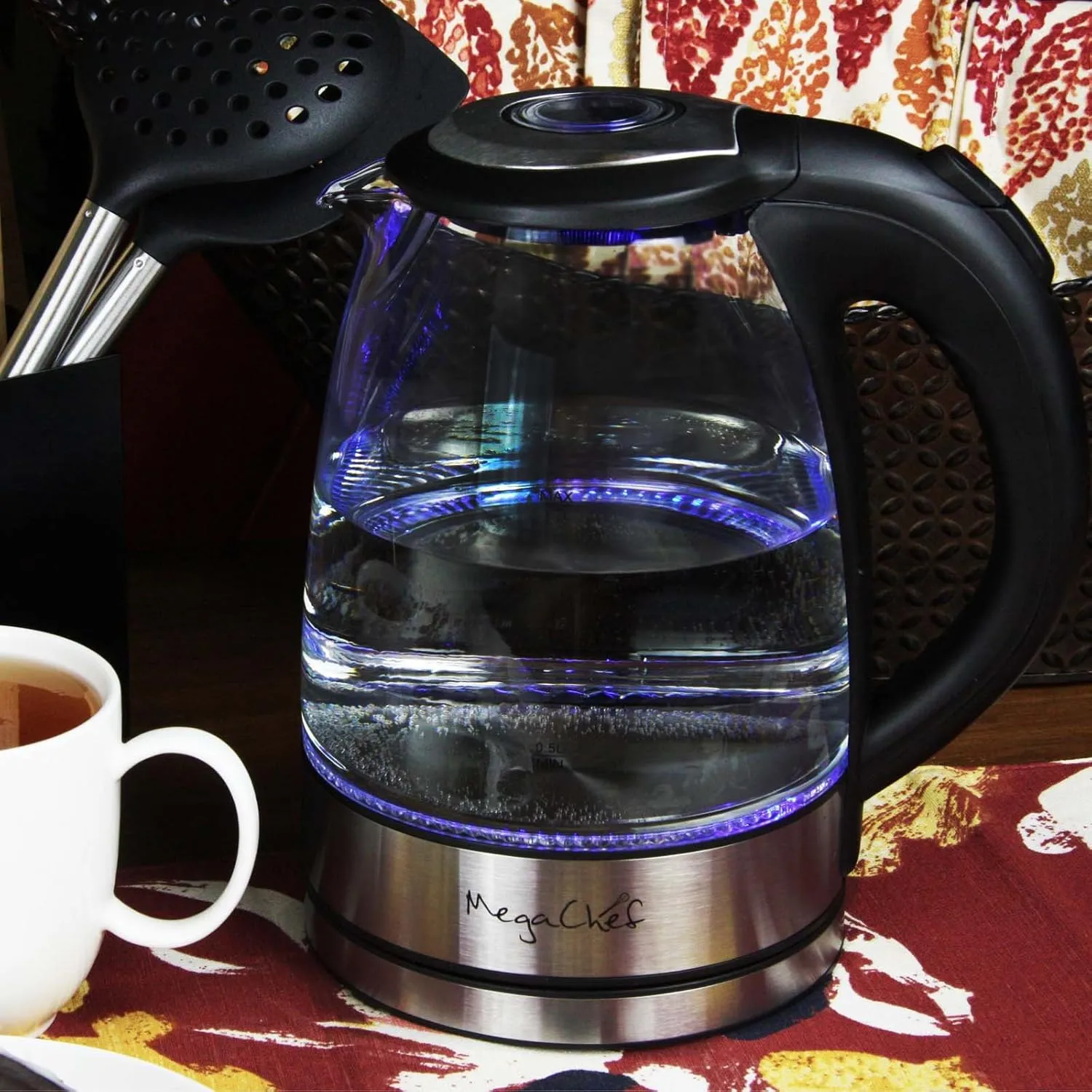Megachef Stainless Steel Light Up Tea Kettle, 1.7L, Clear Glass