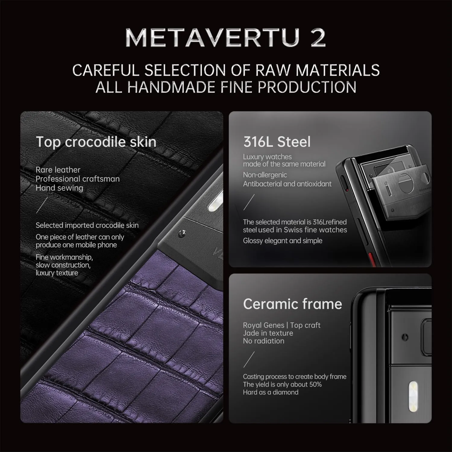 METAVERTU 2 Alligator Skin 5G AI Phone, Unlocked Android Web 3.0 Smartphone, 3 Systems, 50MP Camera, 120Hz 1.5K 1260×2800 AMOLED Display, Dual SIM, 65W Fast Charge (Grape Purple, 1 TB)