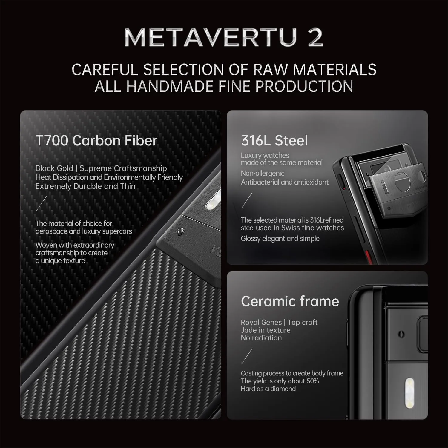 METAVERTU 2 Carbon Fiber 5G AI Phone, Unlocked Android Web 3.0 Smartphone, 3 Systems, 50MP Camera, 120Hz 1.5K 1260×2800 AMOLED Display, Dual SIM, 65W Fast Charge (Black, 1 TB)