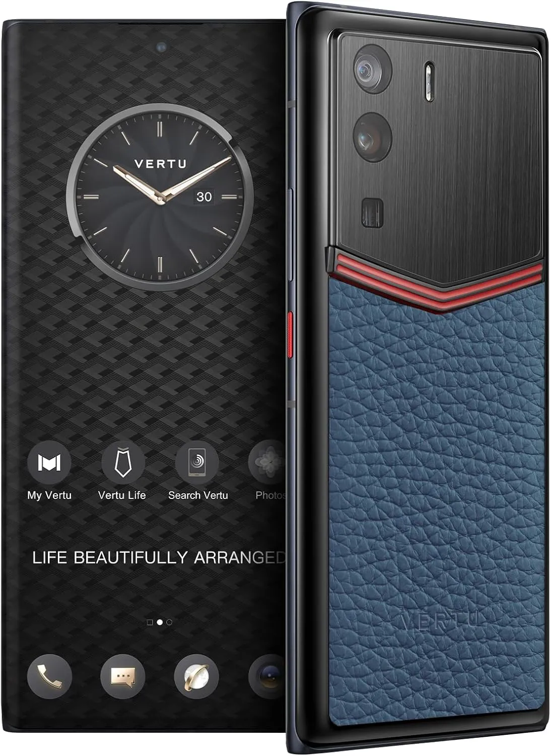 METAVERTU Web 3.0 Calfskin 5G Phone, Unlocked Android Smartphone, Secure Encrypted, Double Systems, 64MP Camera, 144Hz AMOLED Curved Display, Dual SIM, Fast Charge (Enameled, Blue, 12G 512G)