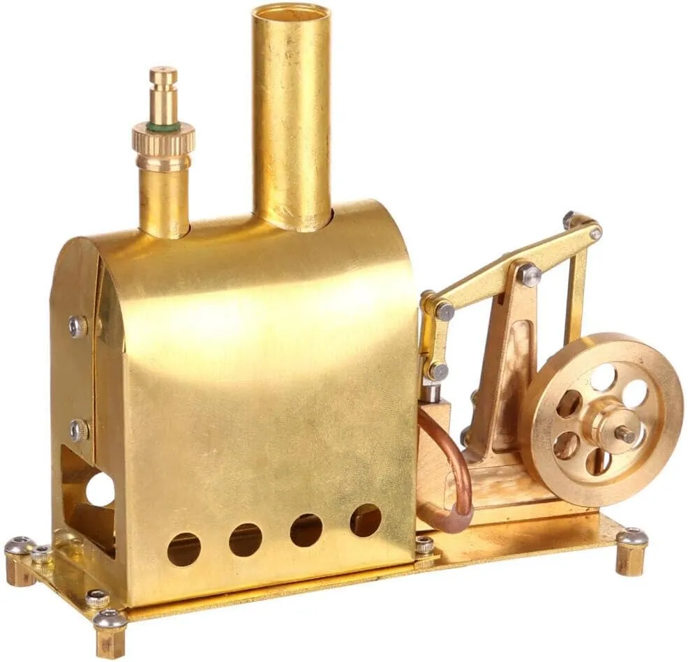Mini Steam Engine, Mini Pure Copper Steam Engine Model with Boiler Toy Mechanical Science Toys Desktop Decoration for Adult Kid - 11.3 x 4.5 x 10CM