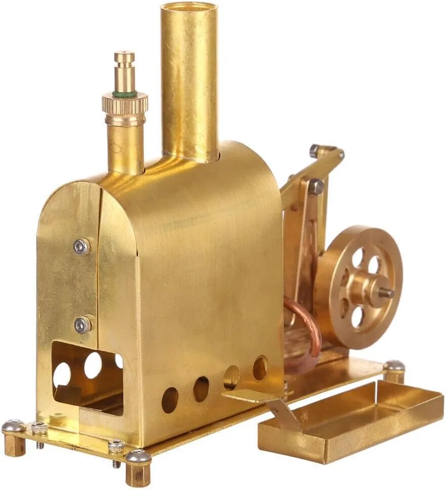 Mini Steam Engine, Mini Pure Copper Steam Engine Model with Boiler Toy Mechanical Science Toys Desktop Decoration for Adult Kid - 11.3 x 4.5 x 10CM