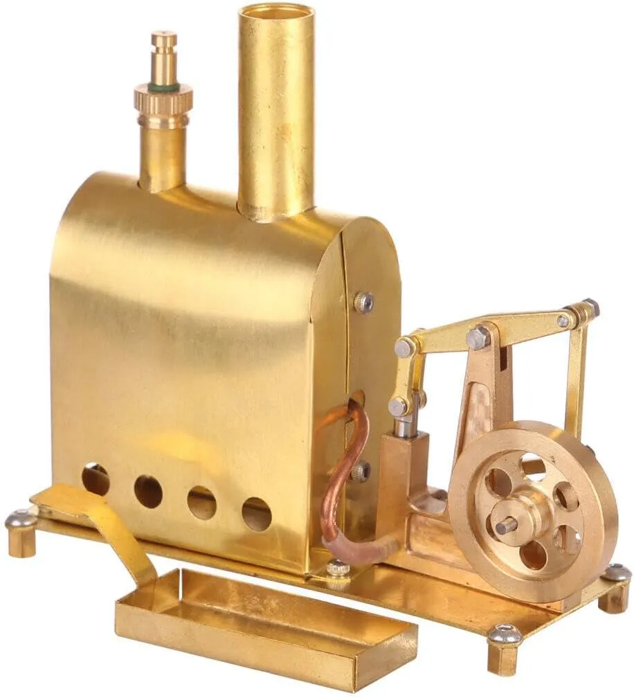 Mini Steam Engine, Mini Pure Copper Steam Engine Model with Boiler Toy Mechanical Science Toys Desktop Decoration for Adult Kid - 11.3 x 4.5 x 10CM