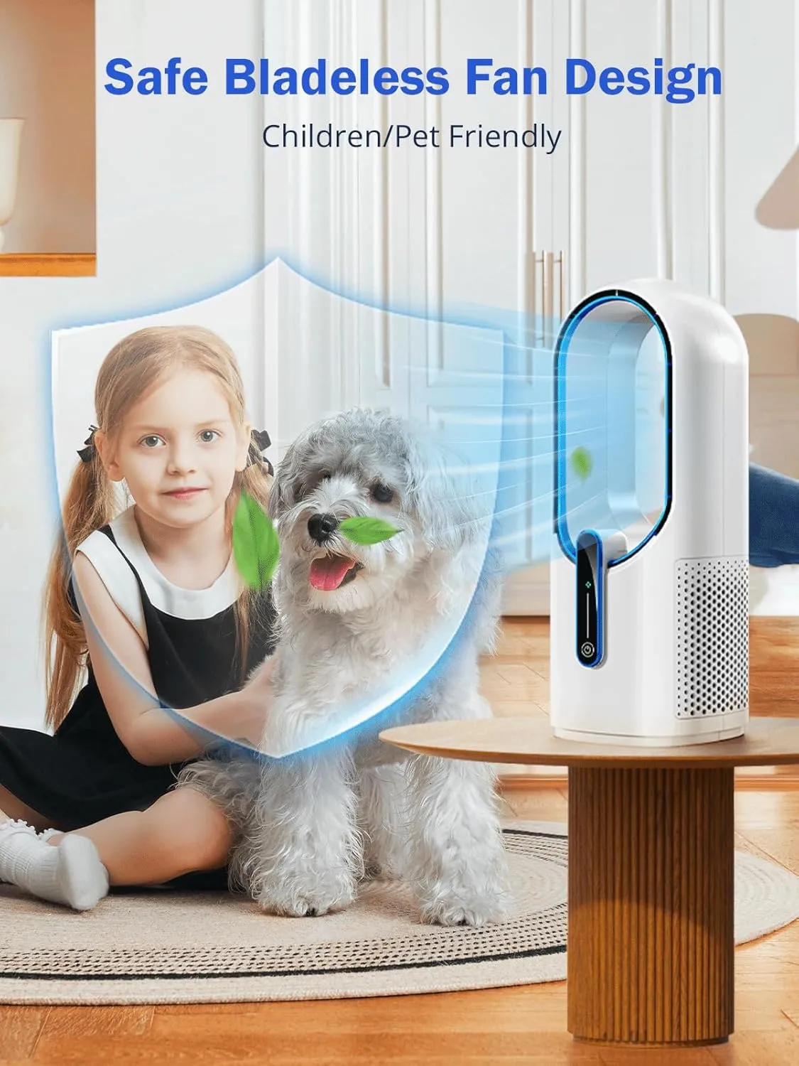 Misby Desk Fan, 11.8 Inch Portable Bladeless Fan, Small Office Rechargeable Fan with 5000mAh Battery, 3 Adjustable Speeds, Touch Control, Easy to Clean, Quiet Table Fan for Bedroom, Home (White)