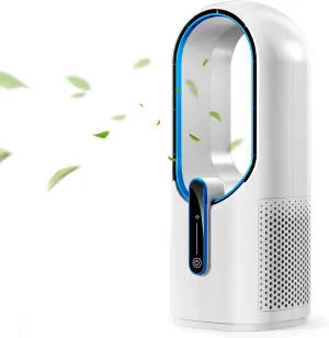 Misby Desk Fan, 11.8 Inch Portable Bladeless Fan, Small Office Rechargeable Fan with 5000mAh Battery, 3 Adjustable Speeds, Touch Control, Easy to Clean, Quiet Table Fan for Bedroom, Home (White)