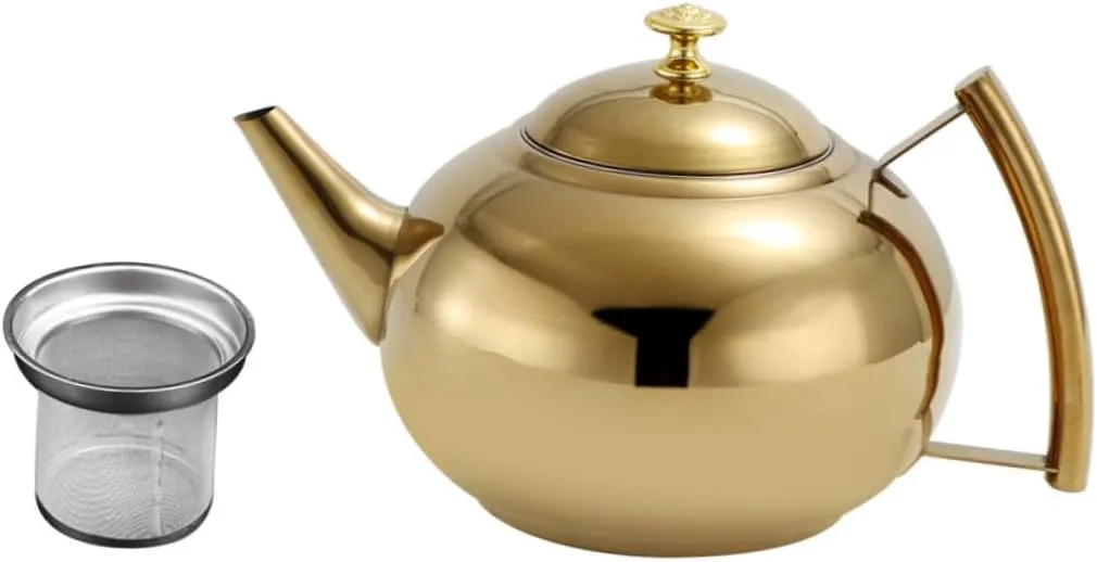Mobestech Stainless Steel Decorative Teapot with Comfortable Handle Capacity for Elegant Tea Serving Heat Resistant Kettle for Home Personal Use