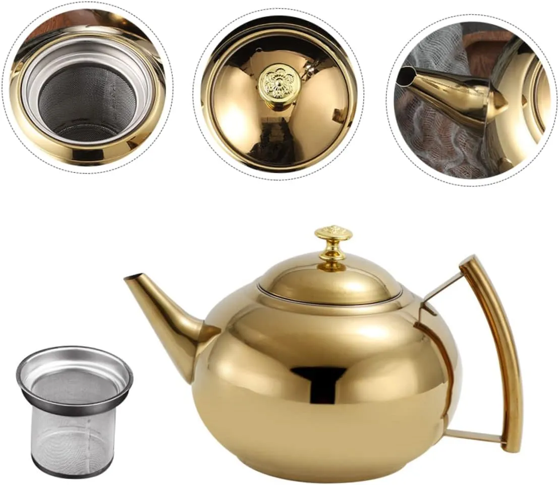 Mobestech Stainless Steel Decorative Teapot with Comfortable Handle Capacity for Elegant Tea Serving Heat Resistant Kettle for Home Personal Use