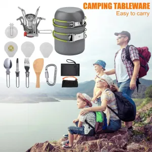 MOJOYCE Portable Camping Cookware Set with Mini Gas Stove
