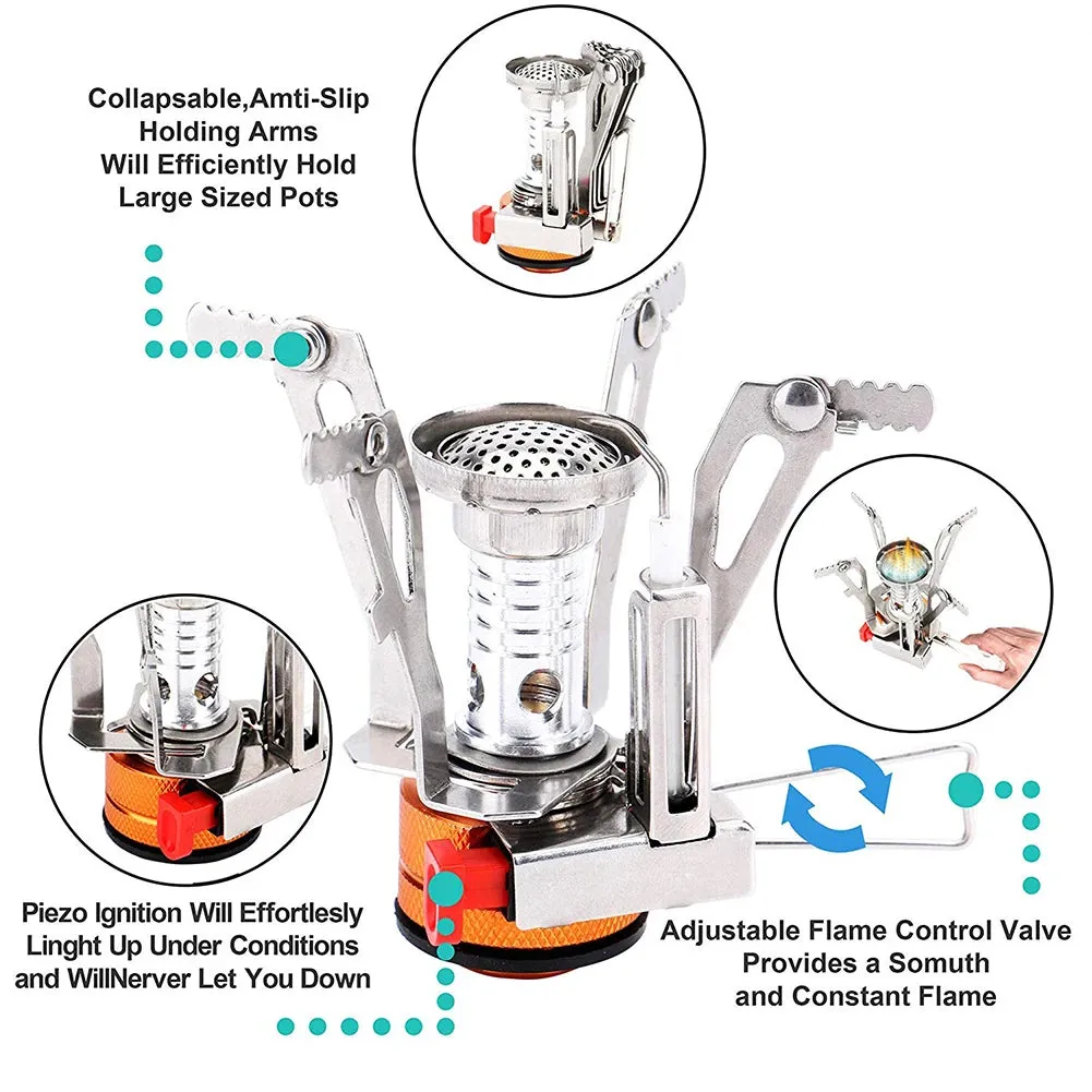 MOJOYCE Portable Camping Cookware Set with Mini Gas Stove