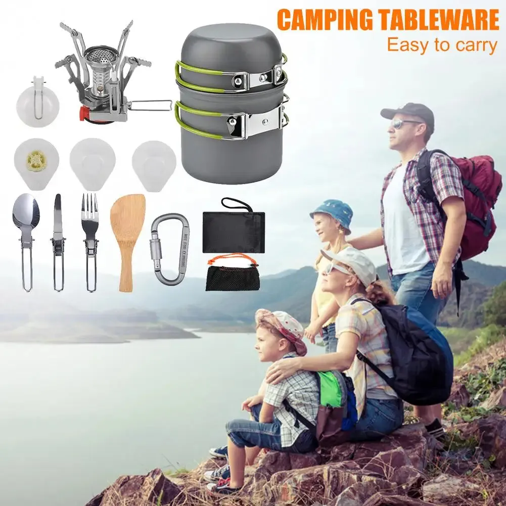 MOJOYCE Portable Camping Cookware Set with Mini Gas Stove
