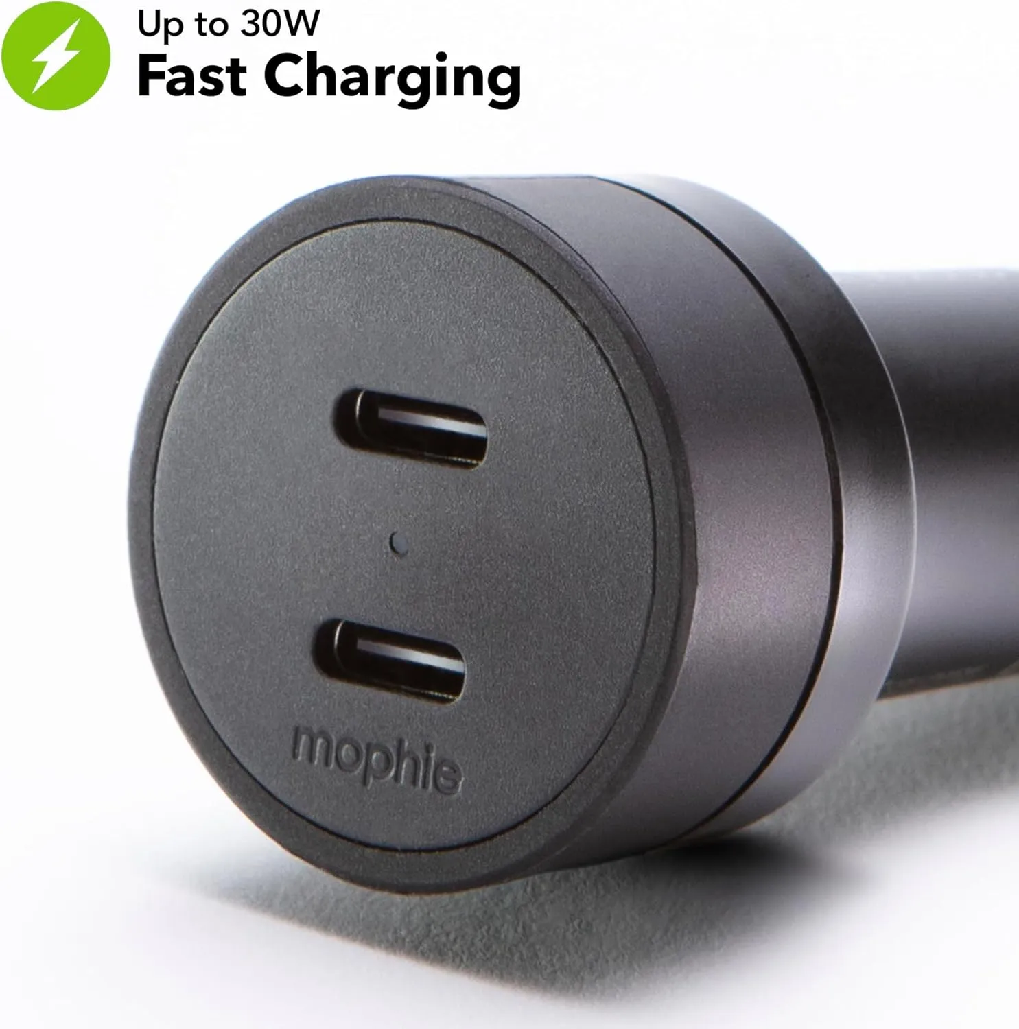Mophie 60W Dual USB-C Car Charger, Universal AUX Compatibility, LED Indicator, Fast Charging, Multi-Device