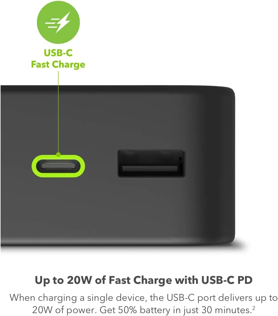 mophie Powerstation XL Power Bank 2023-20,000 mAh Large Internal Battery, (2) USB-A Ports and (1) 20W USB-C PD Fast Charging Input/Output Port, Travel-Friendly
