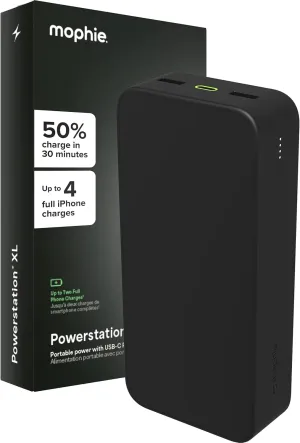 mophie Powerstation XL Power Bank 2023-20,000 mAh Large Internal Battery, (2) USB-A Ports and (1) 20W USB-C PD Fast Charging Input/Output Port, Travel-Friendly