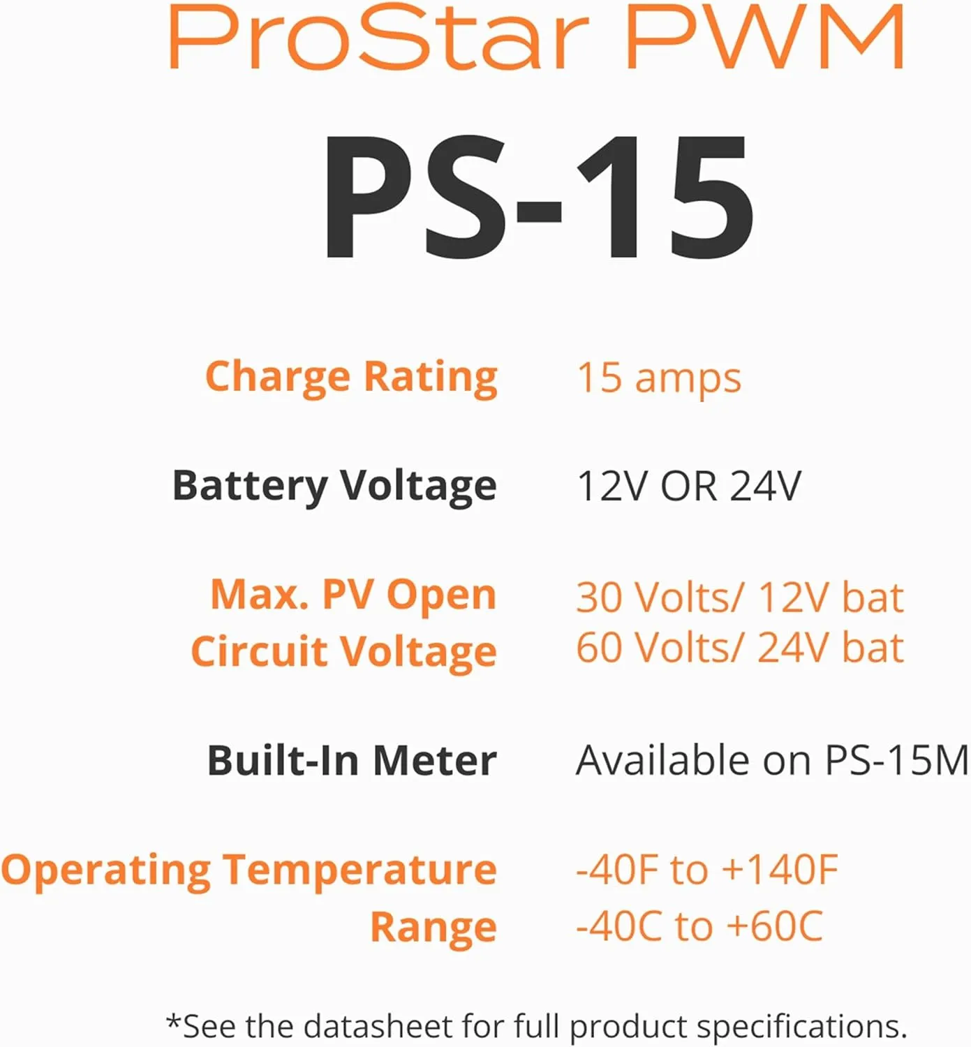 Morningstar Prostar 15A PWM Solar Charge Controller (PS-15) - Intelligent Solar Panel Regulator, Supports 12V/24V LA/Lithium Batteries, LVD/Lighting Control, HazLoc Rated, Low Noise - Designed in USA