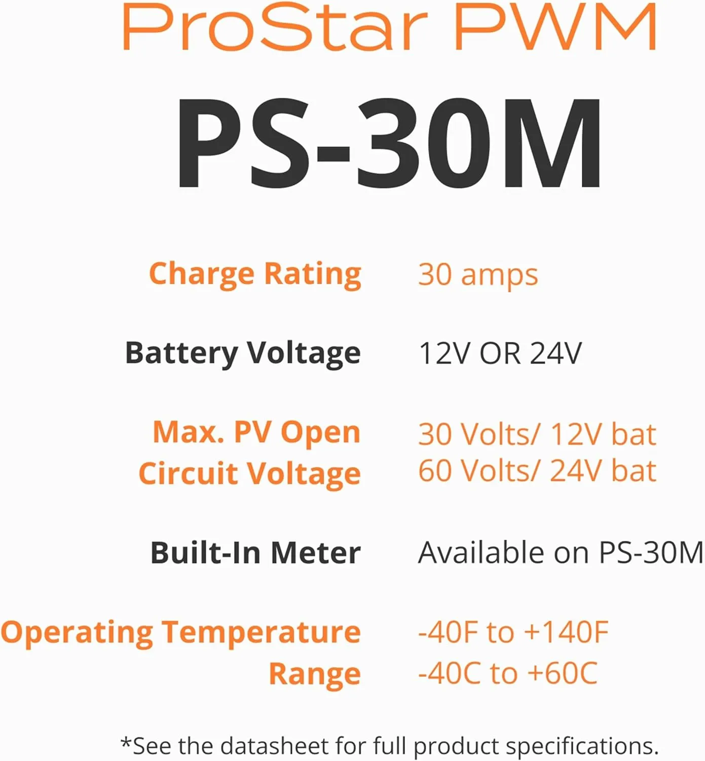 Morningstar Prostar 30A PWM Solar Charge Controller w/ Meter (PS-30M) - Solar Panel Regulator, Supports 12V/24V LA/Lithium Batteries, LVD/Lighting Ctrl, HazLoc Rated, Low Noise - Designed in The USA