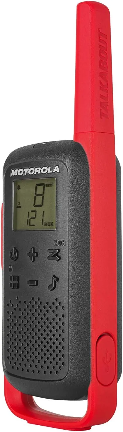 Motorola Solutions, Portable FRS, T210, Talkabout, Two-Way Radios, Rechargeable, 22 Channel, 20 Mile, Black W/Red, 2 Pack