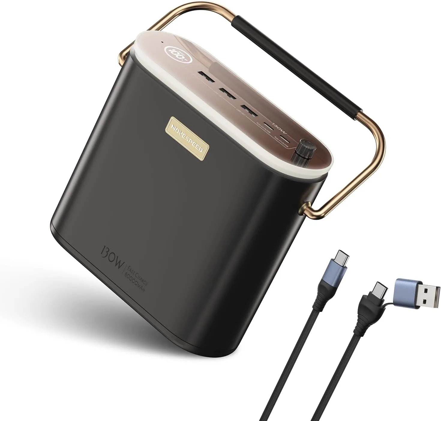 MOVE SPEED 2025 Upgrade 80,000mAh Power Bank 130W Portable Power Station with Digital Display, Lighting, USB C 5-Port Support Solar Recharge for Outdoor Camping,Laptop,Emergency Backup(296Wh)