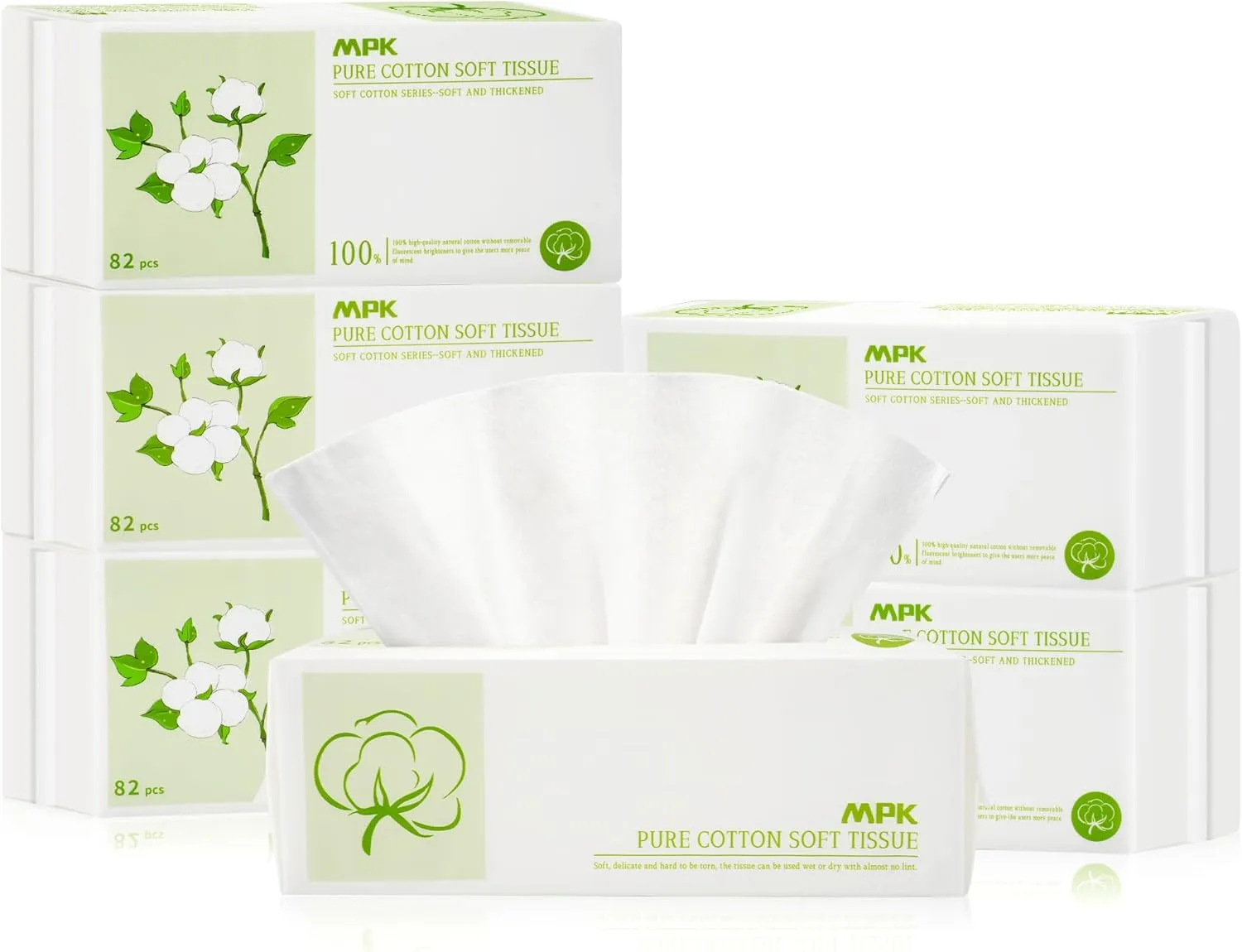 MPK Soft Face Towels - 100% Cotton Tissue, 6 Pack, Disposable Face Drying Towel, Makeup Remover Dry Wipes, Unscented Facial Wash Cloth for Sensitive Skin, Super Soft & Thick Facial Towels(492 Count)