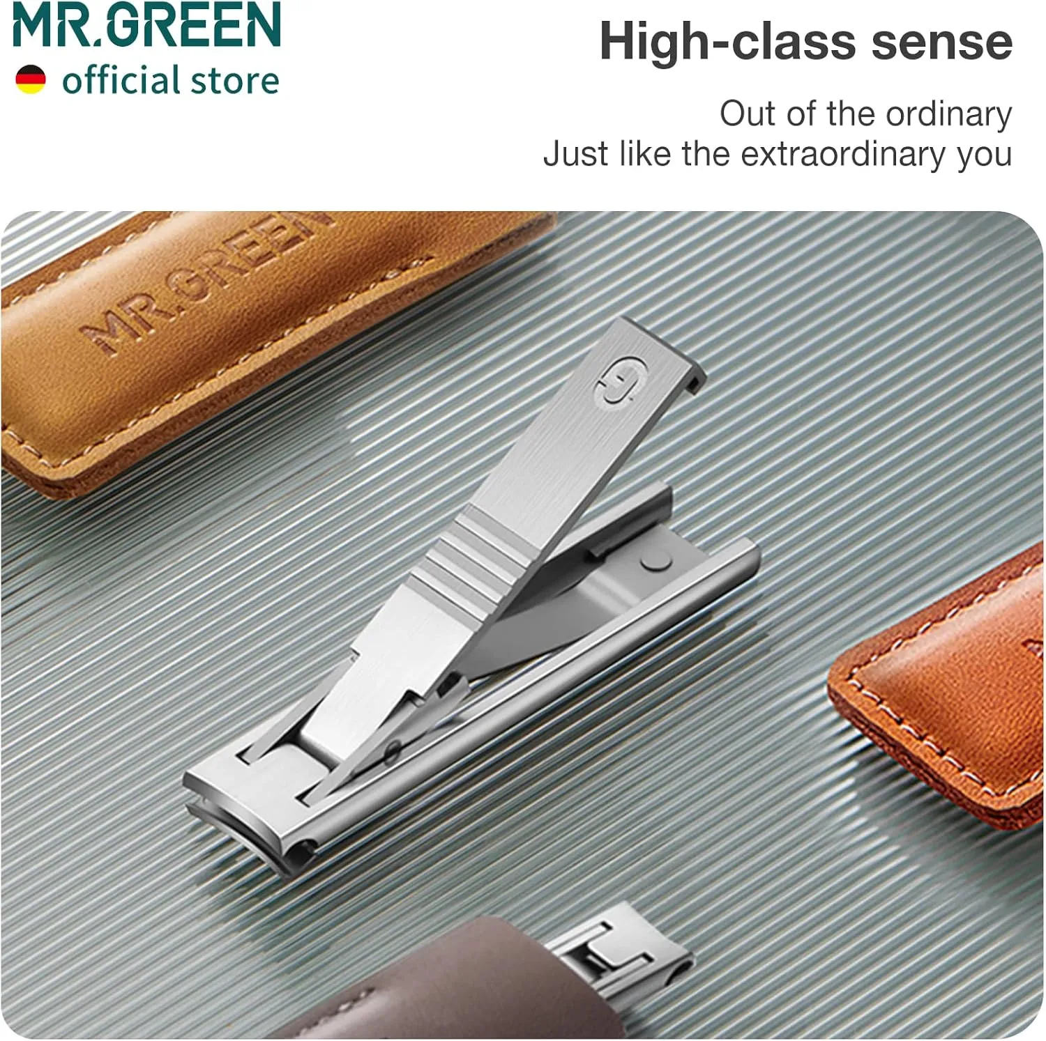 MR.GREEN Ultra Thin Nail Clippers German Precision Manufacturing Technology Nail Cutters with Cow Leather Cover Superior Texture (Light Grey)