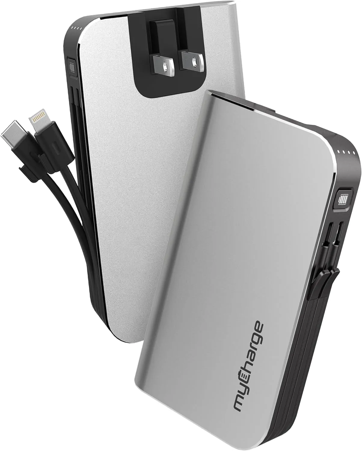 myCharge Portable Charger with Wall Plug – 10050mAh Fast Charger – Power Bank for iPhone, Samsung, Android & More - External Battery Pack Portable Charger with Built-in Cables (Lightning   USB-C)