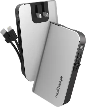 myCharge Portable Charger with Wall Plug – 10050mAh Fast Charger – Power Bank for iPhone, Samsung, Android & More - External Battery Pack Portable Charger with Built-in Cables (Lightning   USB-C)