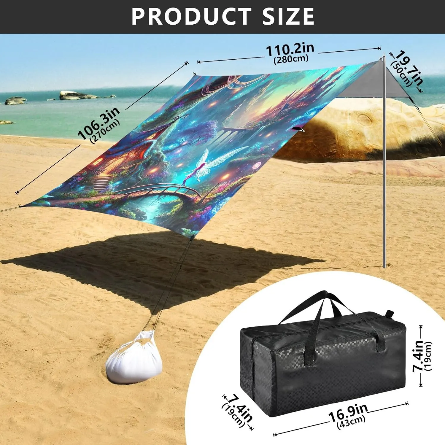 Mysterious Forest Castle Fairy Canopy Beach Tent 9.2 × 10.5 FT Outdoor Patio Sun Shade Outside Wind Sail Shade Camping Sun Shelter with Poles Sand Anchor