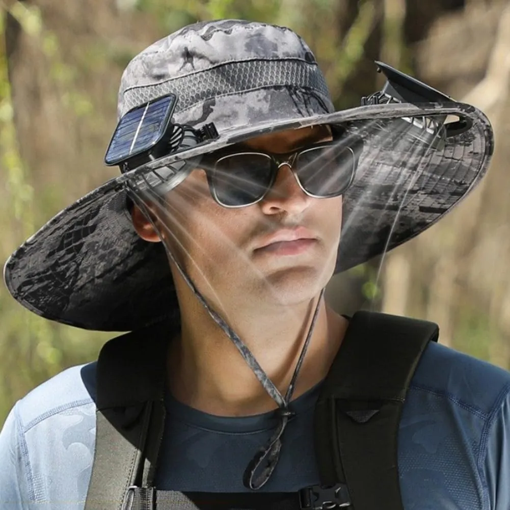 New Solar Fan Hat Sun Fishing Hat for Men Women with Solar Powered Panel Fans Built in Hiking Hats and Sunblock Sleeves