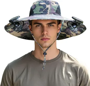 New Ultralight Solar Fan Sun Hat for Women & Men UPF 50  Sun with 2 Solar Fans Hats Camping Cool Wide Brim Bucket Hat