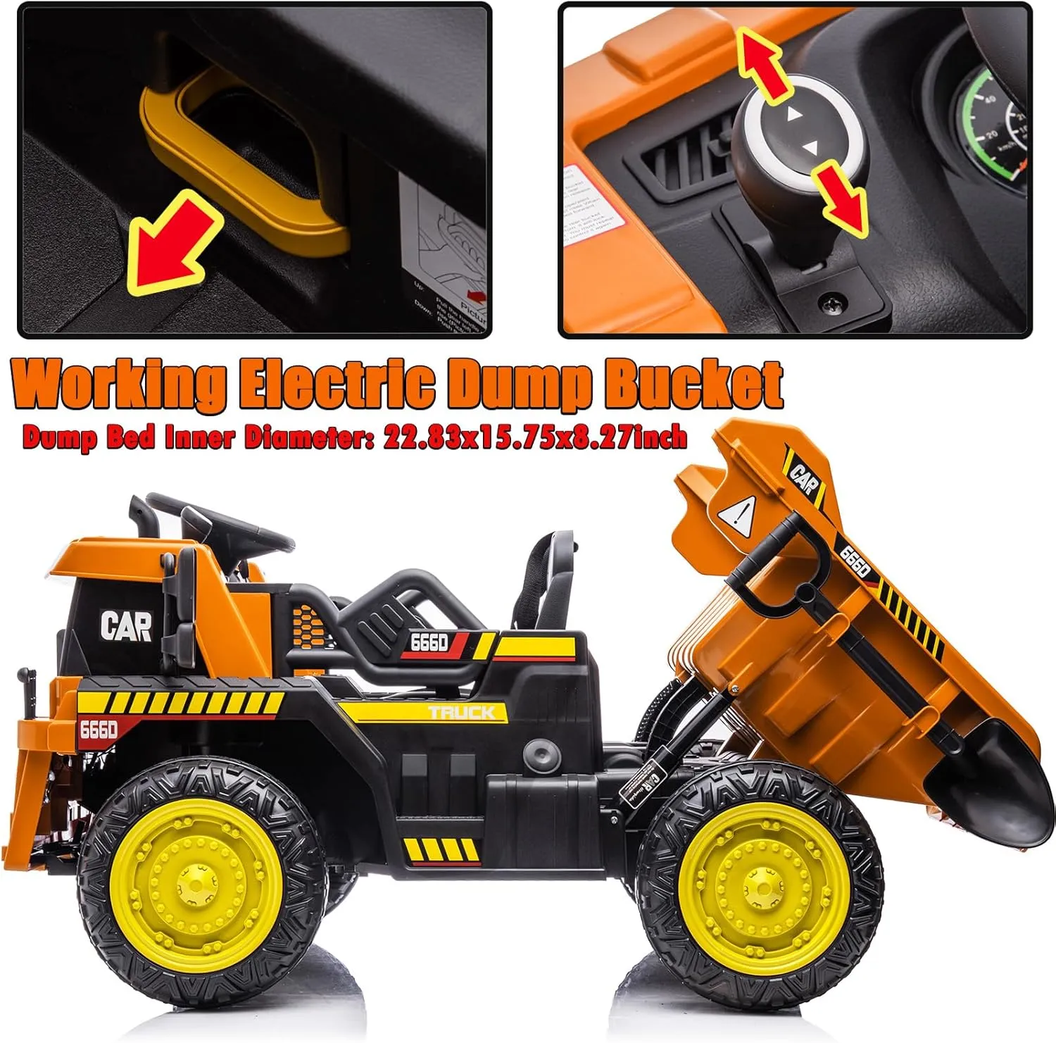 NEWQIDA Kids Ride On Dump Truck, 12V Electric Car with Remote Control 2WD Powered Battery Construction Vehicles with Electric Dump Bed/Shovel, Soft Start, Rear Shock Absorbers, Music, Orange