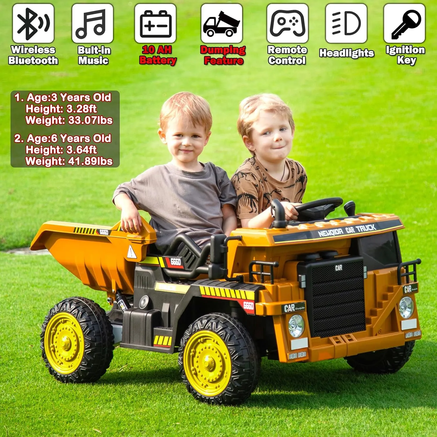 NEWQIDA Kids Ride On Dump Truck, 12V Electric Car with Remote Control 2WD Powered Battery Construction Vehicles with Electric Dump Bed/Shovel, Soft Start, Rear Shock Absorbers, Music, Orange