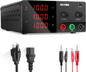 NICE-POWER Variable DC Power Supply 100V 10A 1000W, High Power Benchtop Power Supply with Encoder Adjustable Switching Voltage Regulator, Benchtop Laboratory Power Supply with Built-in Intelligent Fan