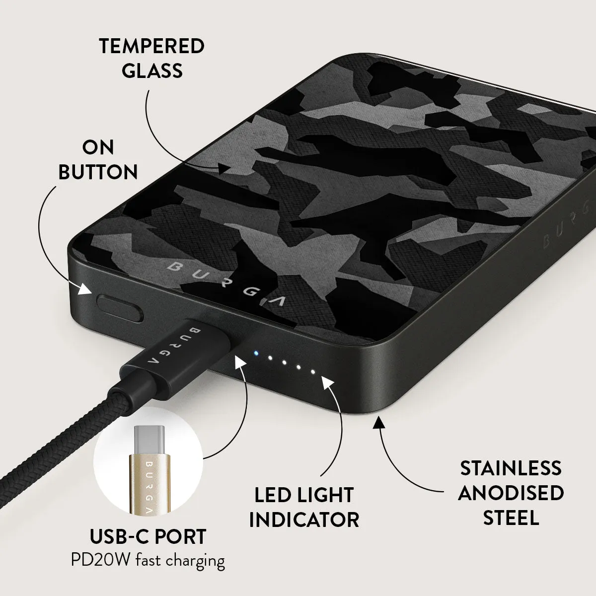 Night Black Camouflage - Magnetic Power Bank