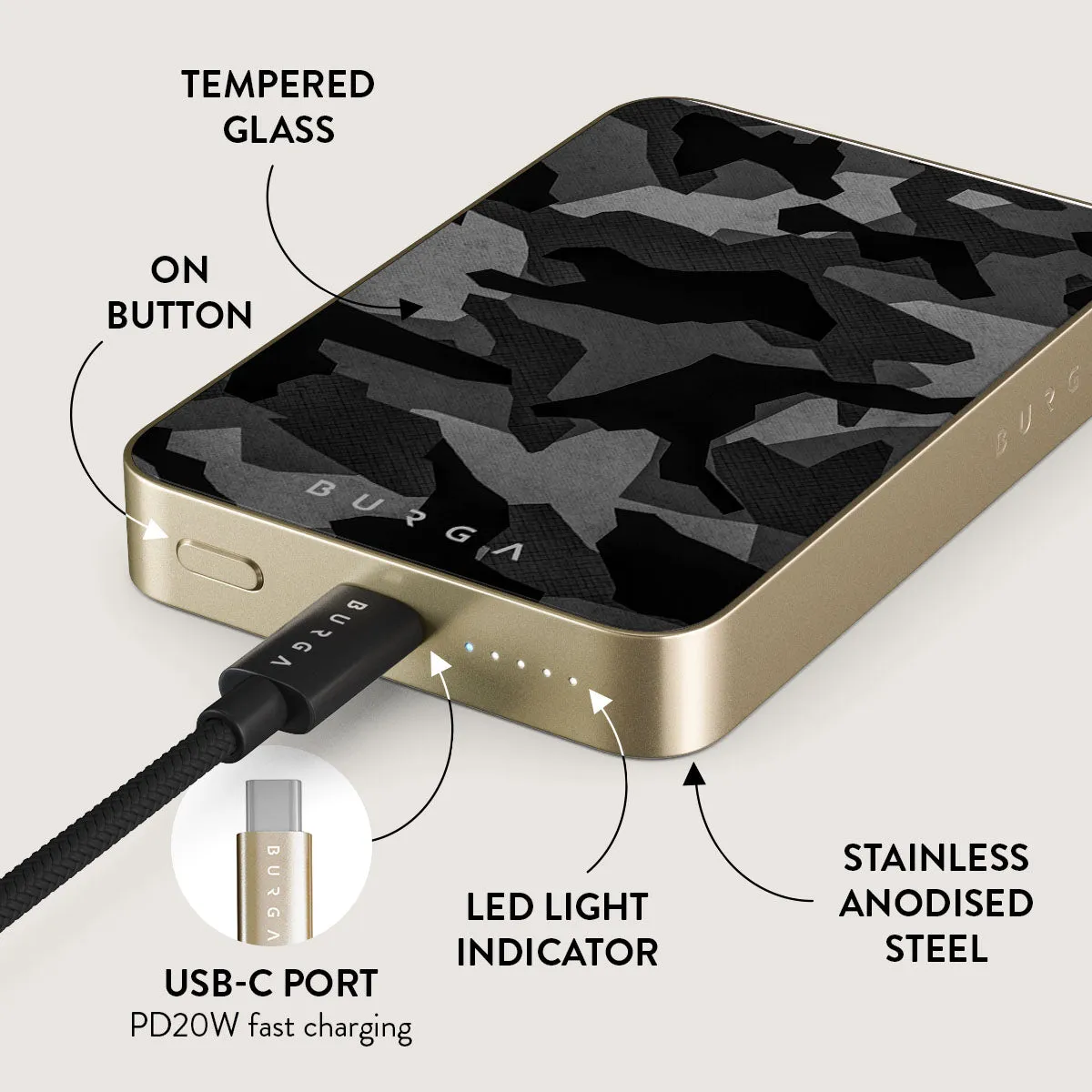 Night Black Camouflage - Magnetic Power Bank