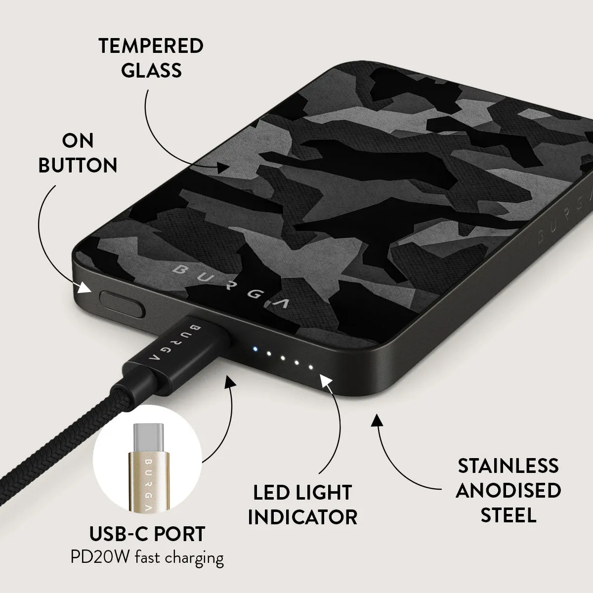 Night Black Camouflage - Magnetic Power Bank