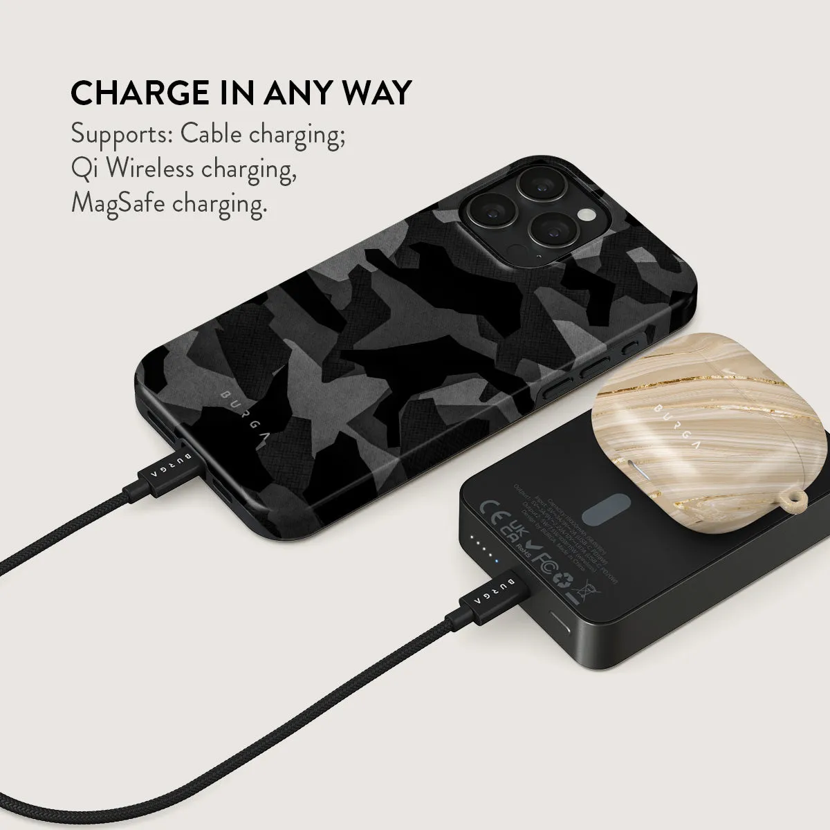 Night Black Camouflage - Magnetic Power Bank