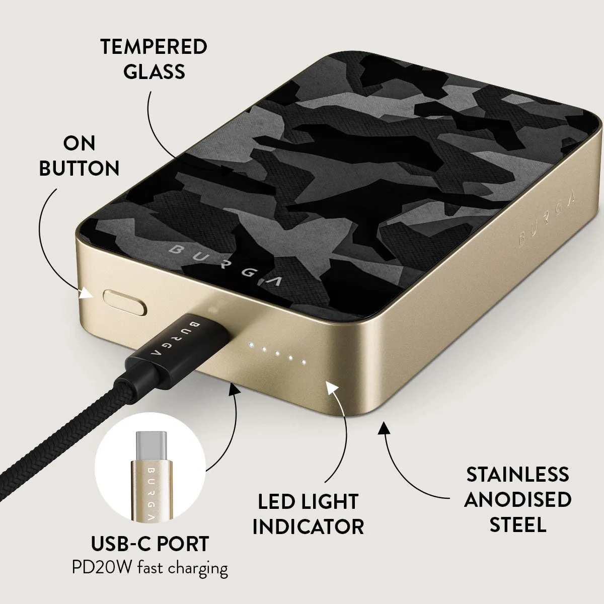 Night Black Camouflage - Magnetic Power Bank